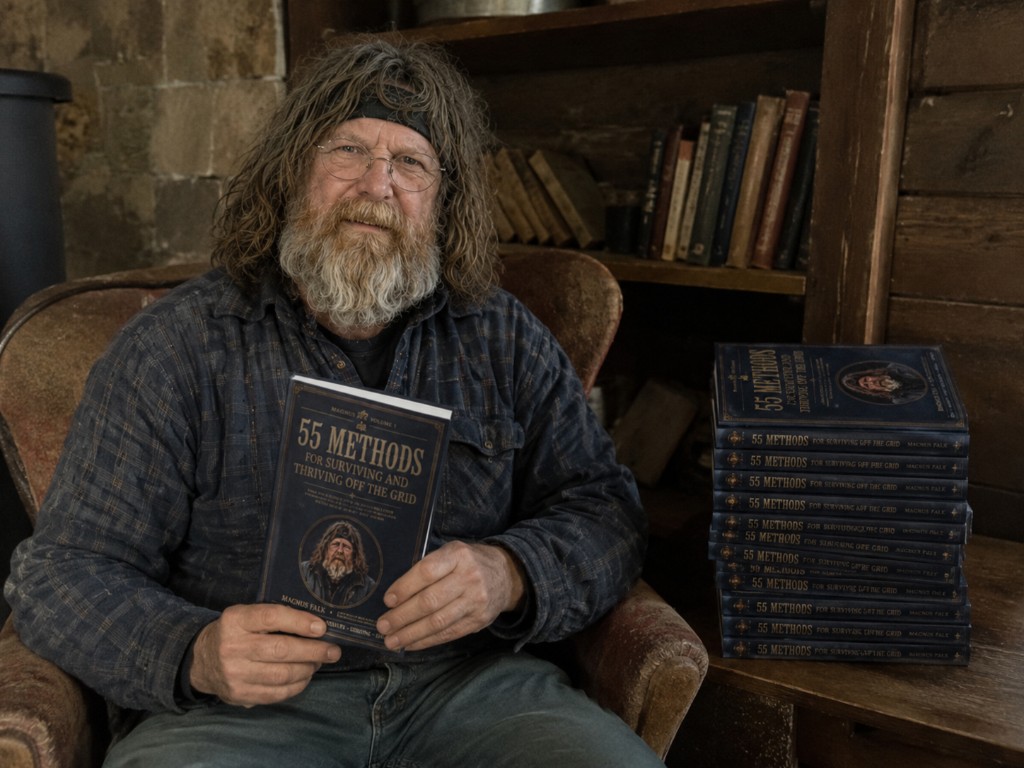 Magnus Falk holding a printed copy of his book