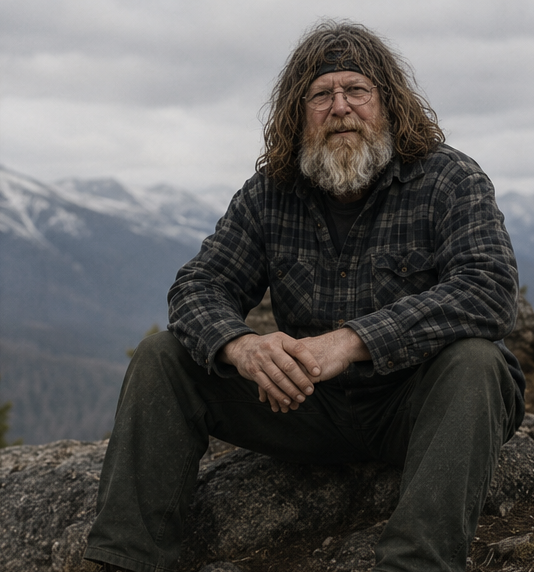Magnus Falk sitting on a rock overlooking the mountains of Interior Alaska